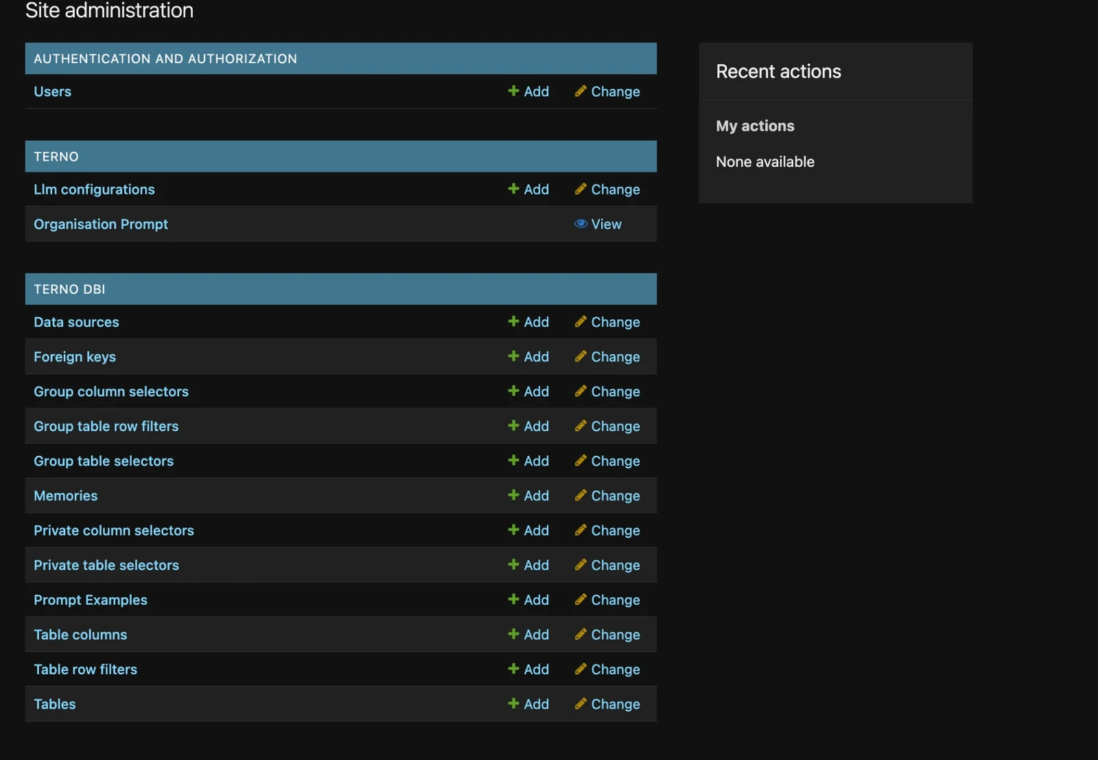 Terno admin panel